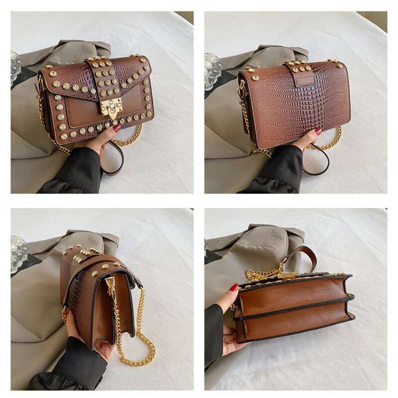 Designer Clutch Purses And Handbags For Women Rivets Dia Leather Flap Small Square Bags Chain Shoulder Messenger Bag