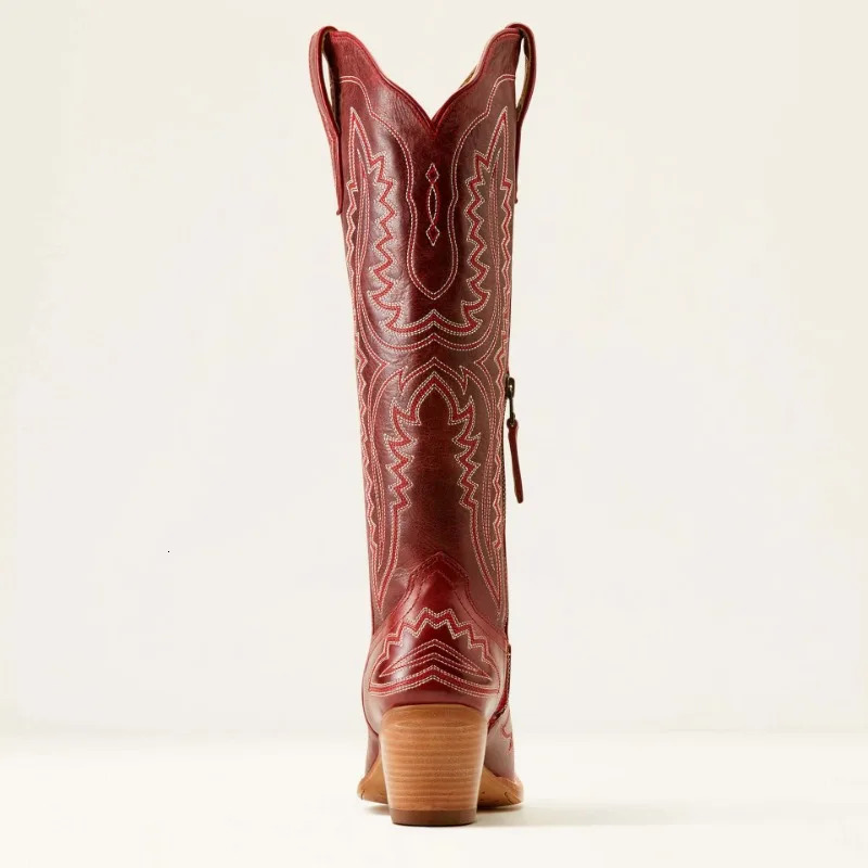 Womens Autumn/Winter European and American Pointed Thick Heel High Barrel Large Western Side Zipper Denim Boots 251106
