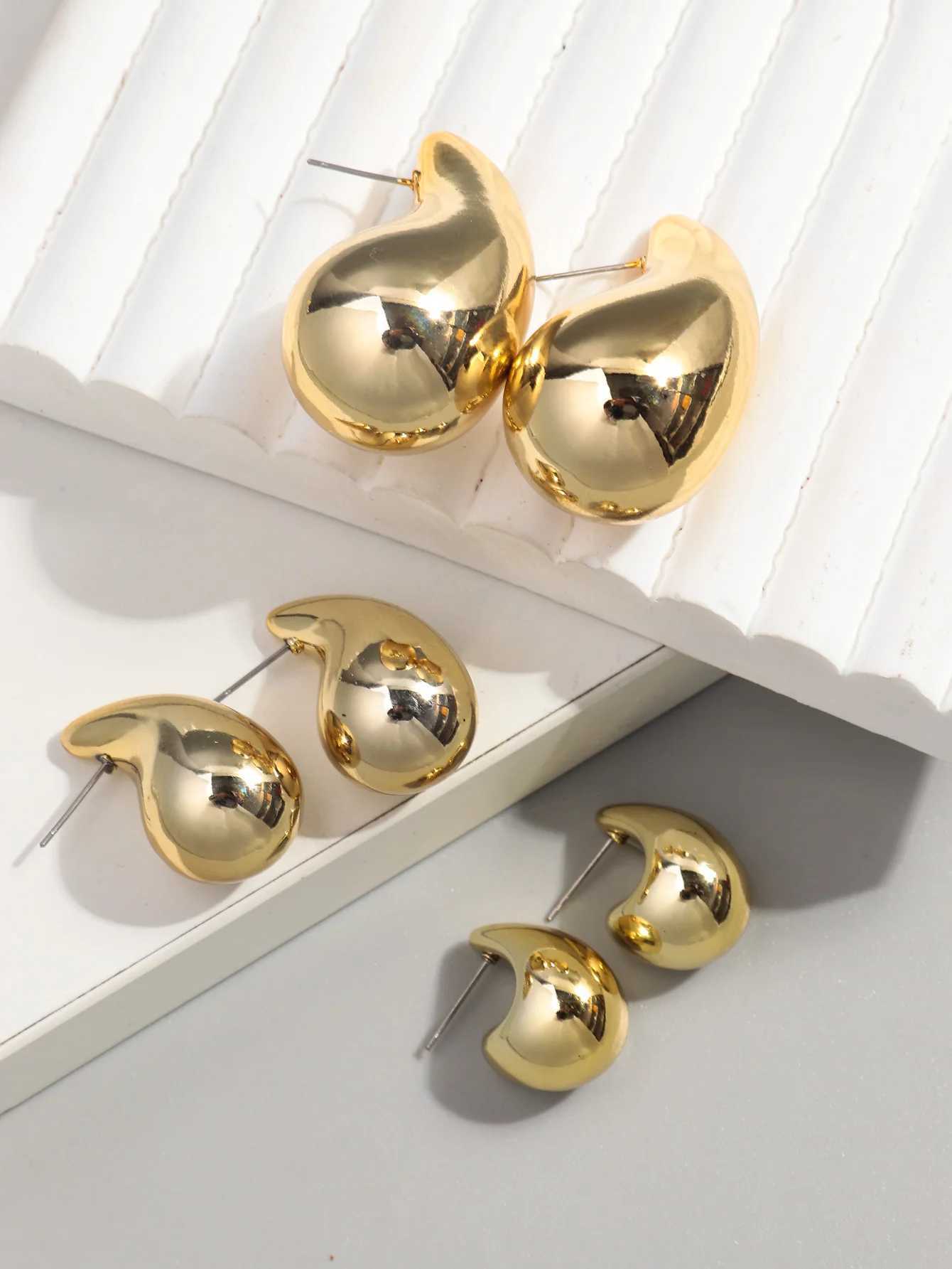 3 Pairs Trendy Acrylic Gold Color Chunky Waterdrop Dupes Drop Earrings for Women Personality Glossy Teardrop Earring Jewelry Z250408