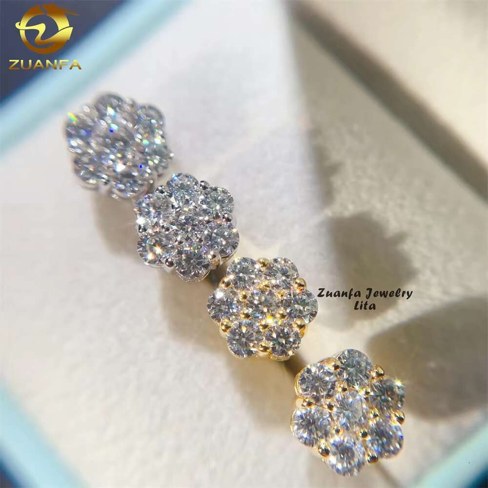 Pass Diamond Tester Screw Back Fashion 925 Sterling Silver Flower Moissanite Earrings