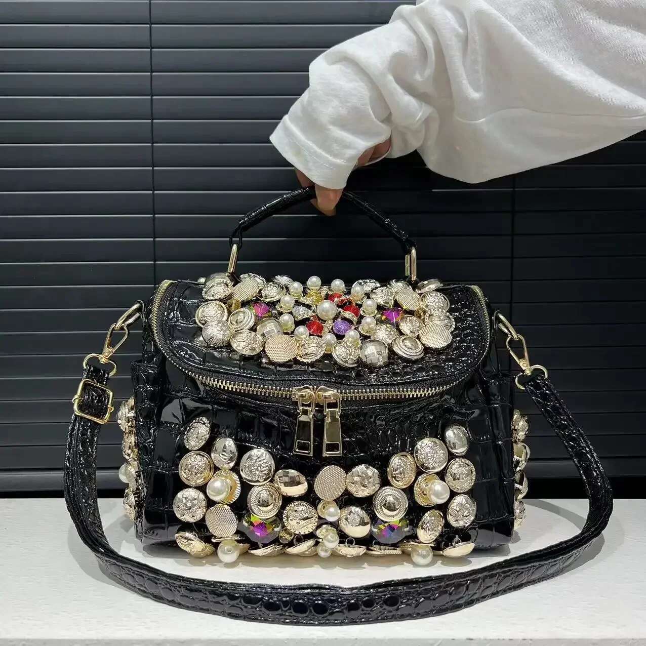 Women's Fashion Dia Handbag Elegant Evening Beaded Light Shoulder Crossbody Bag