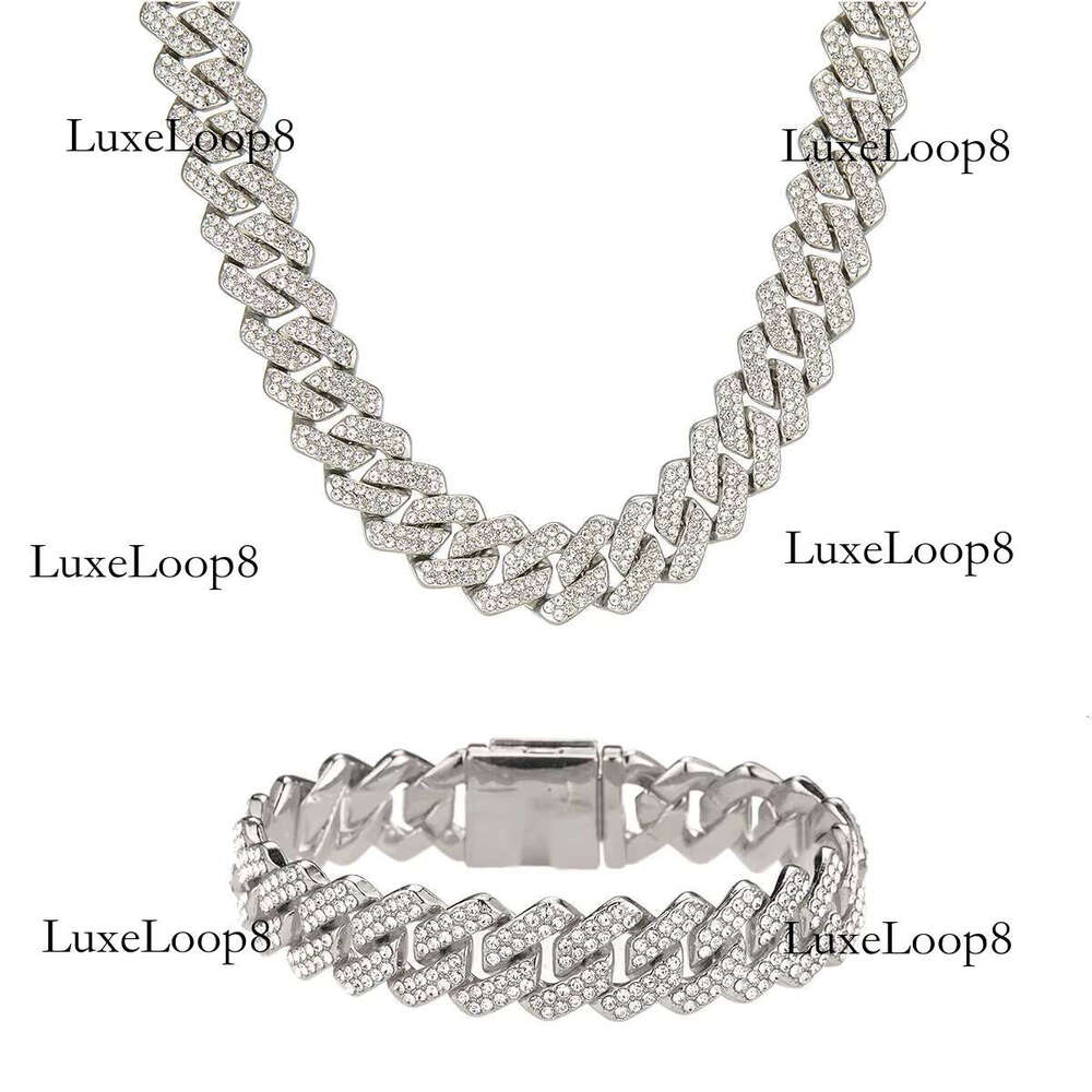13mm Hip Hop Miami Cuban k Chain Set Necklace +Bracelet Creative Iced Out Shiny Trendy Stylish Jewelry for Women Men