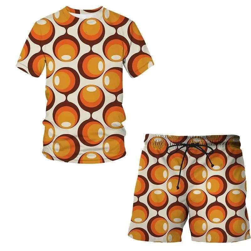 Summer New Men's Sets Casual Short Sleeve Fun 3D Printing Graffiti Art Painting Pattern O-Neck T-Shirt Shorts Two Piece Set