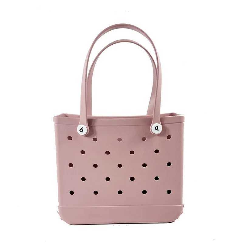 Durable EVA beach handbag large capacity bag Fi rubber waterproof handbag solid color jelly beach bag Sundries organizer Y250409Y