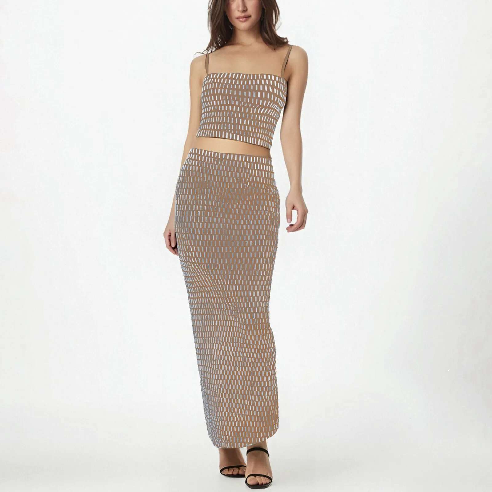 Dongdumaoyi Kliou Women S Sequins Matching Piece Set Shiny Sling Crop Tanks High Waist Maxi Skirts Elegant Street Outfits Suspenders