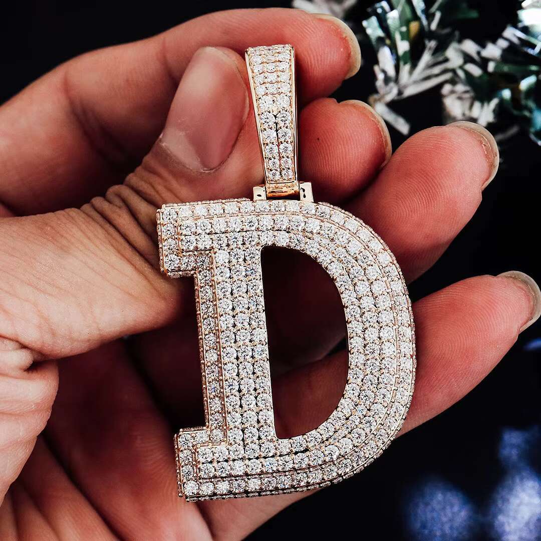 Moissanite pendants charms initial letter D hip hop pendant iced out vvs moissanite chain silver 925 gold plated pendant for men