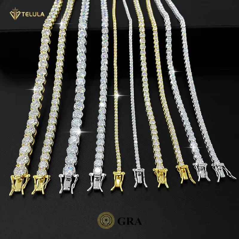 Custom Moissanite Tennis Necklace 925 Silver VVS 3mm Round Iced Out Men Hip Hop Jewelry Link Moissanite Chain