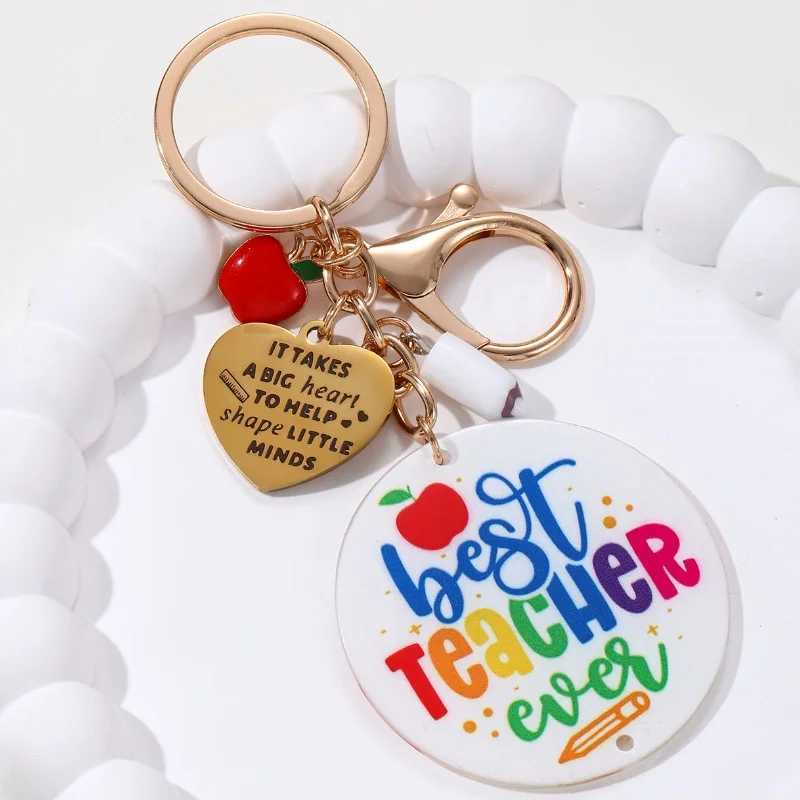 Glass Acrylic Best Teachers Work Keychain Pencil Heart shaped Ruler Keyring Female Teacher Gift Handmade Jewelry SetXJ250409