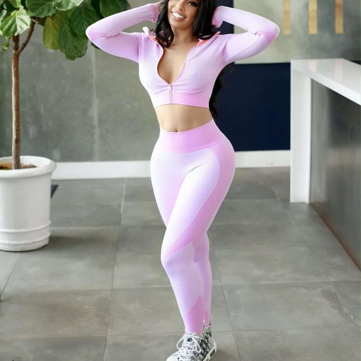 QK 2025 1PCS Warm Seamless Zipper Fiess Long Sleeve Tops Yoga Set Women Sports Pants Gym Active Suits