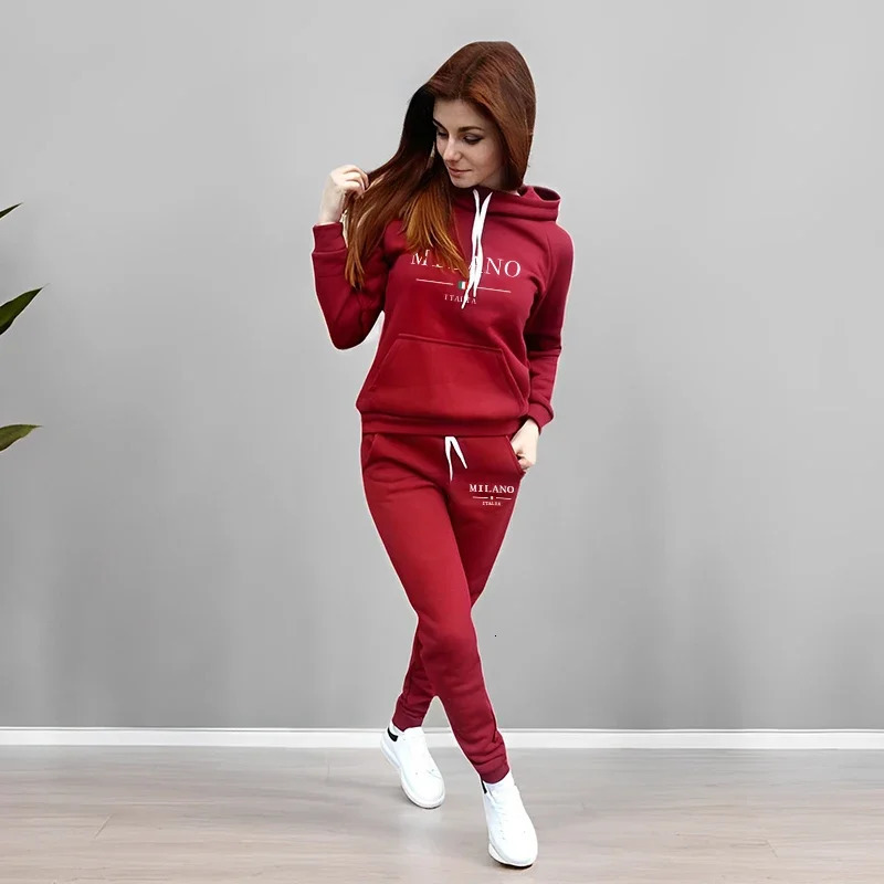 Autumn Winter Female Daily Casual Sporty Jogger Suit Hoody Outfit Italy Fashion Tracksuit for Woman Hooded Sweatshirt Sweatpants 251106