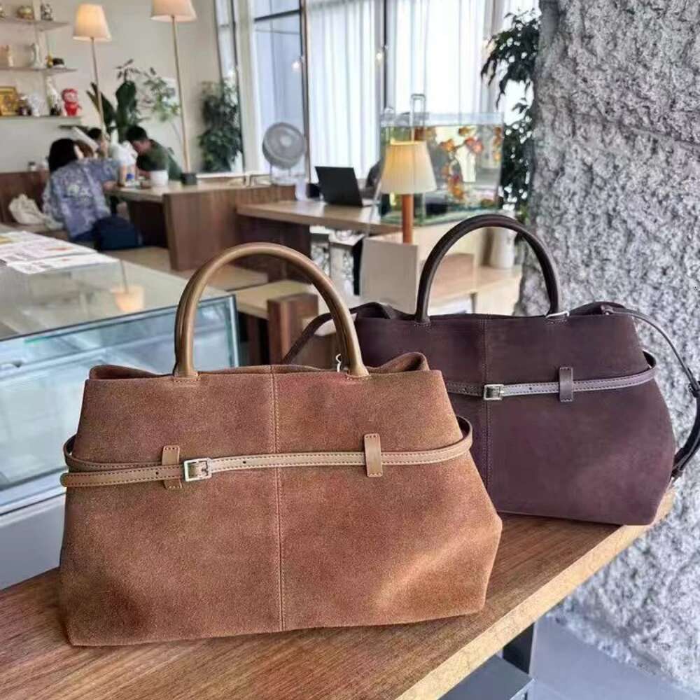 New Blogger Recommend Big Deep Red Office Commuter Tote Thick Chamois Women's Handbag Matte Suede Leather Female Shoulder Bag