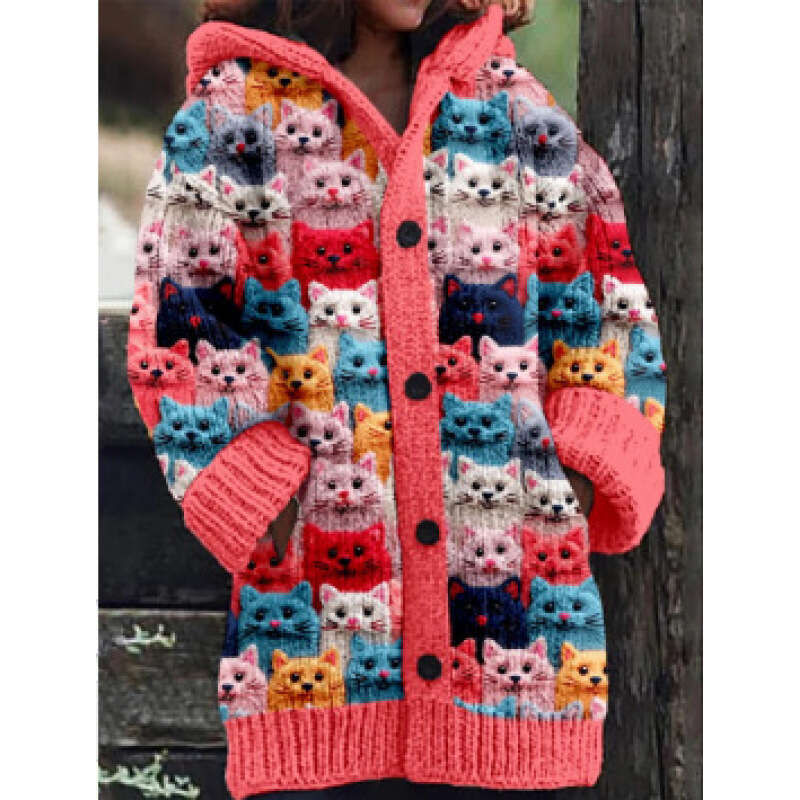 2025 New Halloween Animal 3D Printed Casual Hooded Cloak Jacket autumn sweater print wildfox sweaters for women