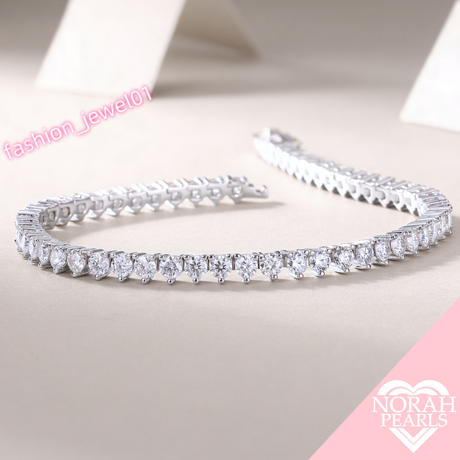 4mm Moissanite Tennis Bracelet - Size 16.5-19cm 925 Sterling Silver Jewelry for Women