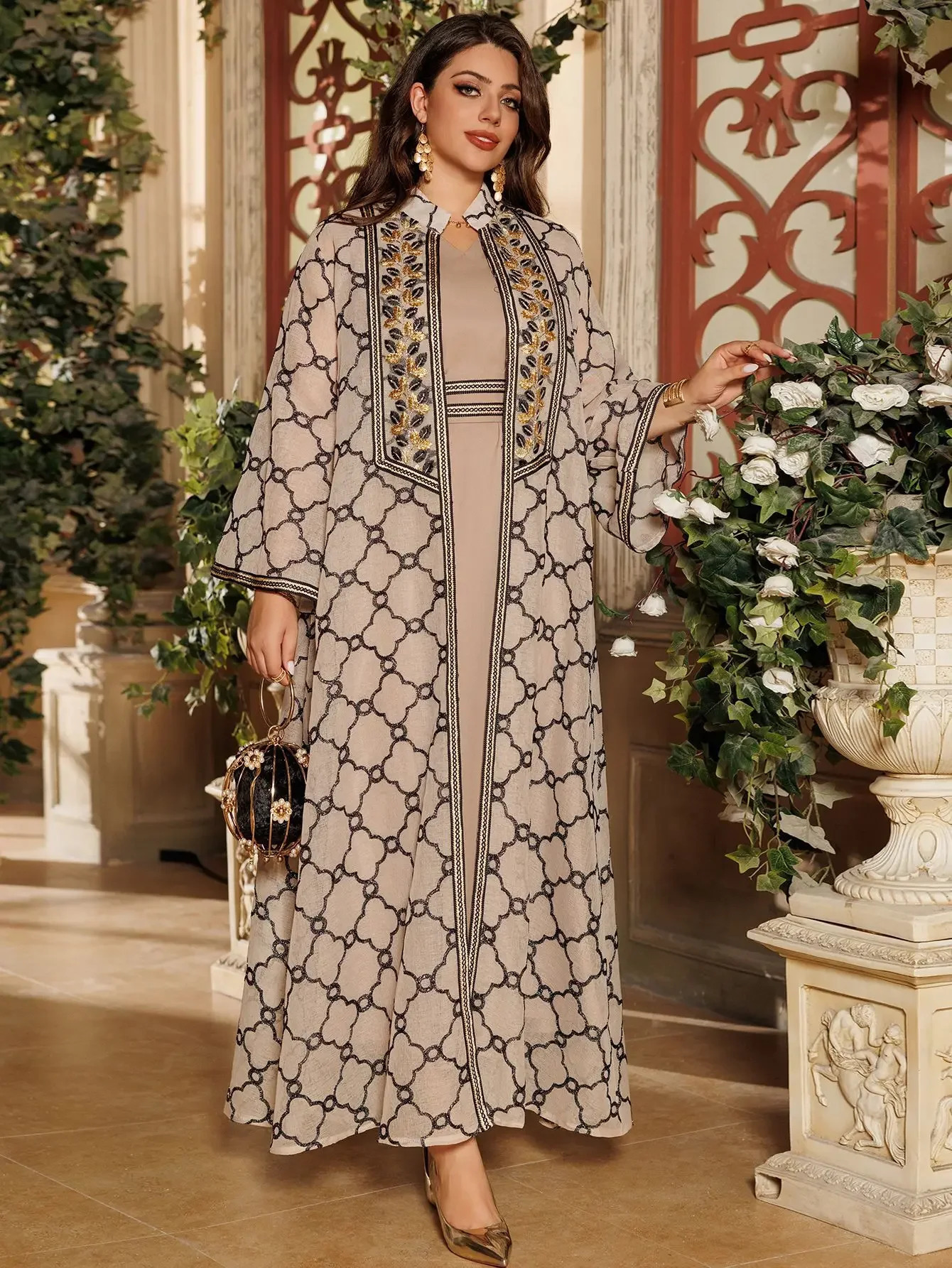 Abaya dress set for Eid al Fitr 2 pieces suitable female Muslim y cardigan long robe Ramadan Morocco Dubai Abayas Kaftan Vestidos 250409