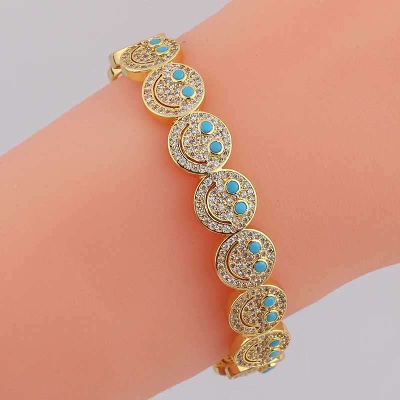 New Simple Smile Bracelet Copper Gold Plated Cubic Zirconia Round Smile Cuff Bracelet Wens Classic Party GiftC250408