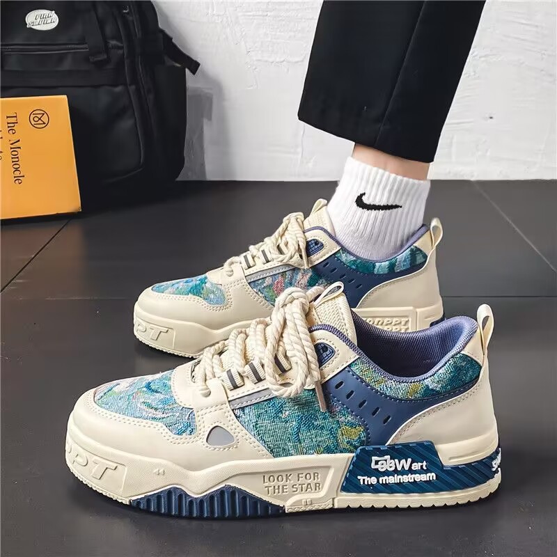 2025 NEW Thick Sports Men Lace-up Four Season Sports Shoes Fashion Pattern Trainers Sneakers