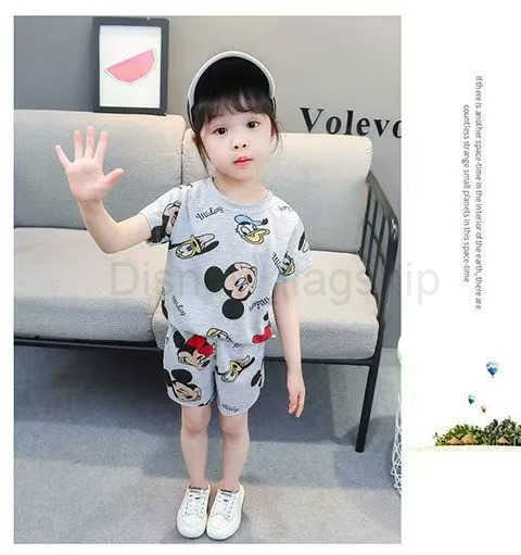 Disney 2024 Childrens New Cartoon Mickey Printed Summer Set Mens and Womens Short sleeved Shorts Sports Two piece SetXJ250409