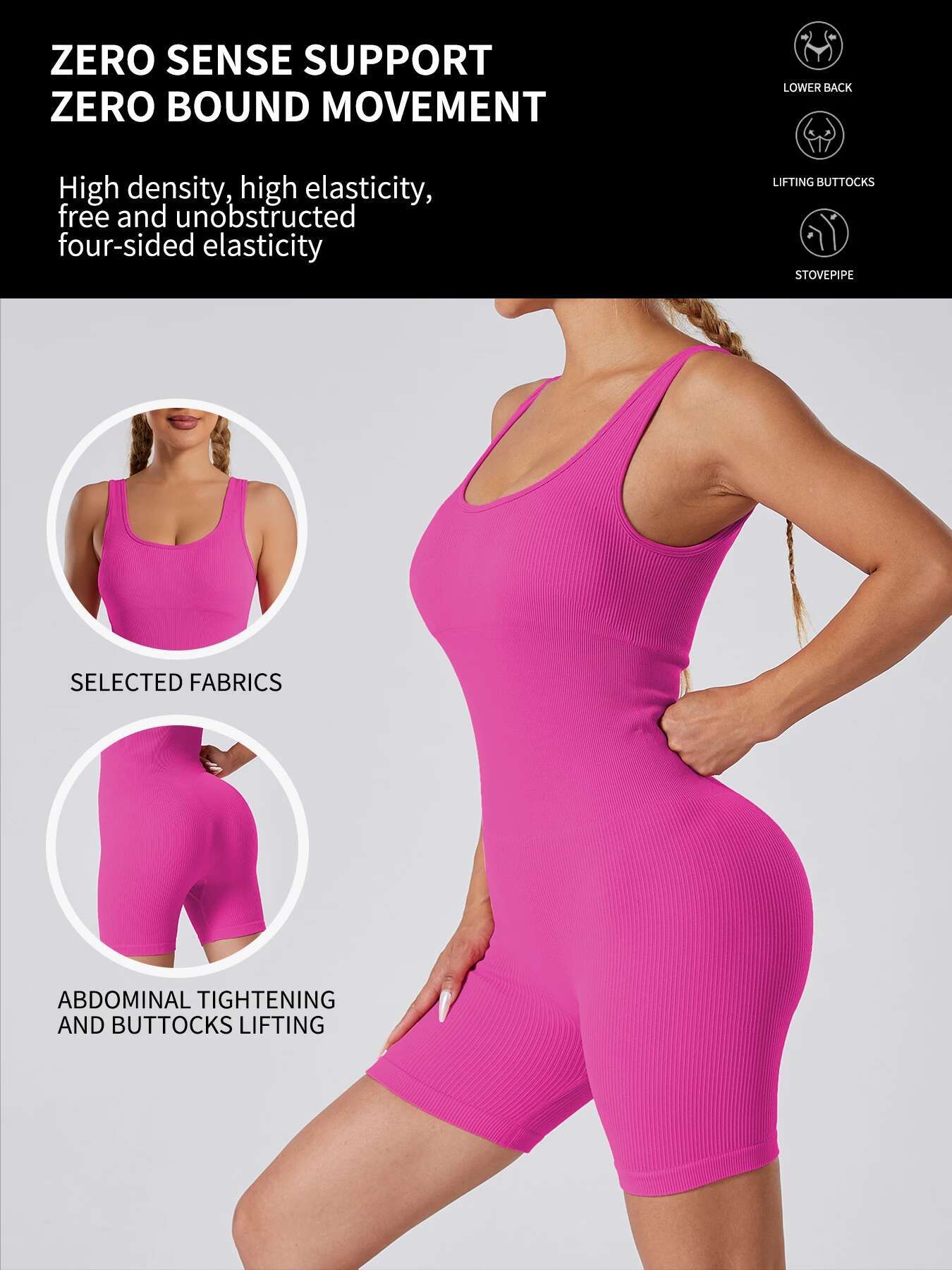 Summer Women Seamless Knit One-piece Yoga Suit Square Collar Thread Sexy Go out Hip Lift Slim Shorts Jumpsuit