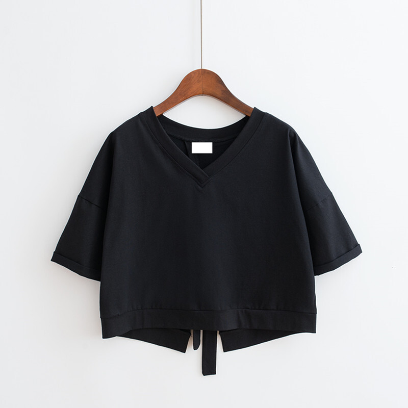 2025S Designer Women S T Shirt Summer Solid Color Backless Splitting Split V Neck Loose Top Female Student Lacing Short Sleeve T Shirt Women S Wear