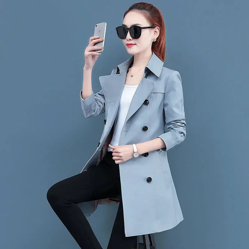 Womens Korean windproof jacket long parka coat casual trench office womens clothing high school spring autumn 250409