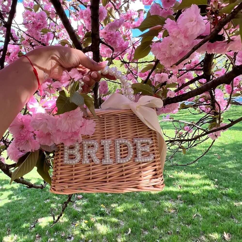 Wedding With Pearls Handle Straw Bag Wifey Mrs Honeymoon Bride Gift Bridal Shower For Party Decoration Supplies Favors