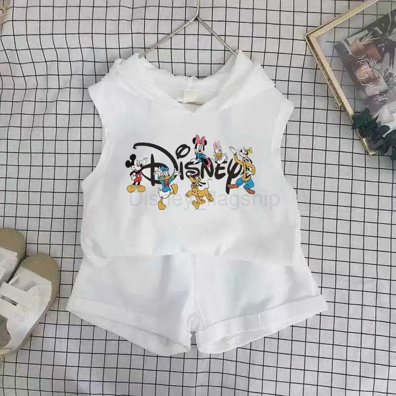 Disney Childrens vest hooded set summer outfit new shorts for boys and girls card boy sleeveless casual two-piece setXJ250409