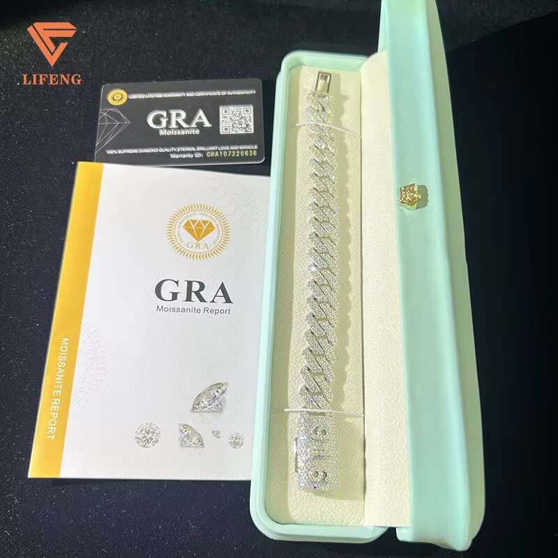 14mm Custom Fashion Jewelry Cuban Link Chain Bracelets White Gold Plated 925 Silver Vvs Moissanite Bracelet for Men and Women