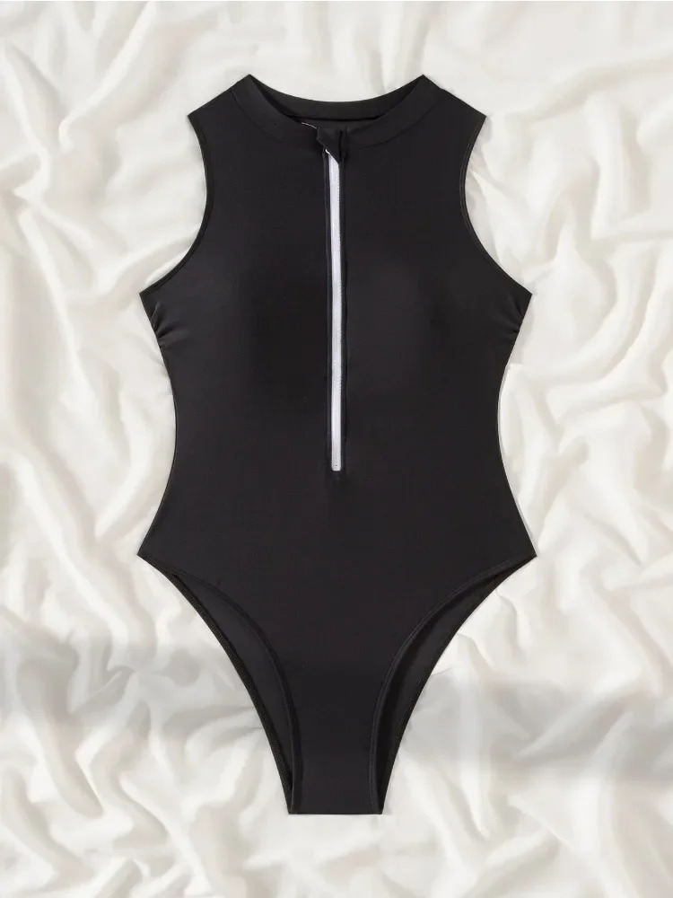 Vigoashely Solid Sleeveless Swimsuit Womens Sexy Push Up One Piece Monokini Brazilian Beach 250409