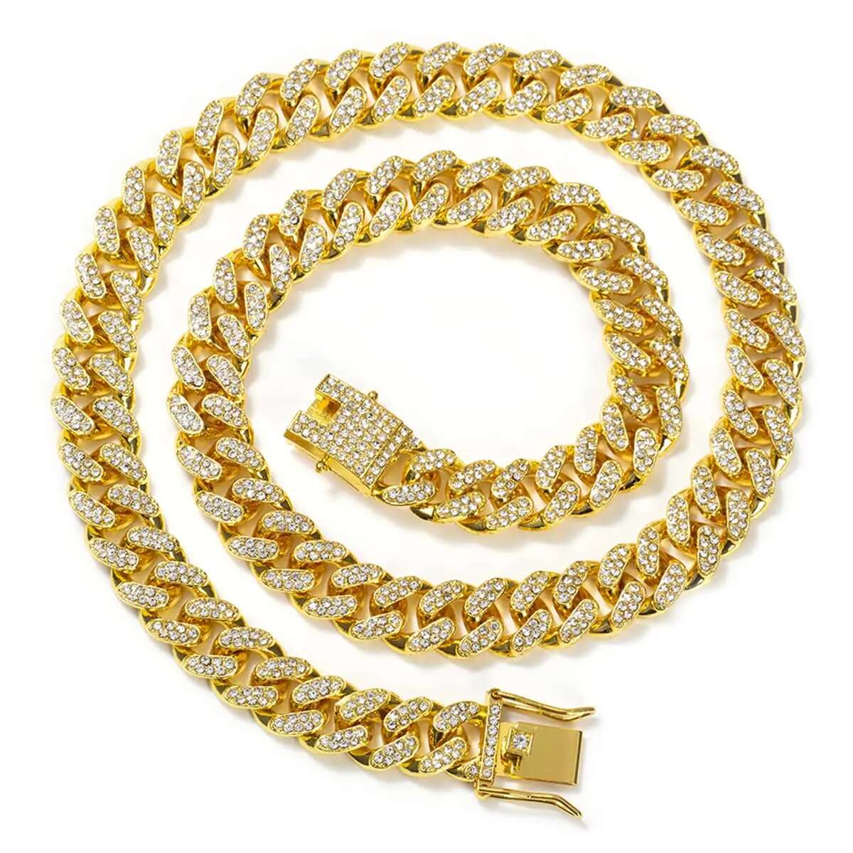 Rose Iced Out Rhinestones Cuban Chain Necklace For Men Women Bling Crystal Prong Cuban Link Choker Necklace Jewelry Gift