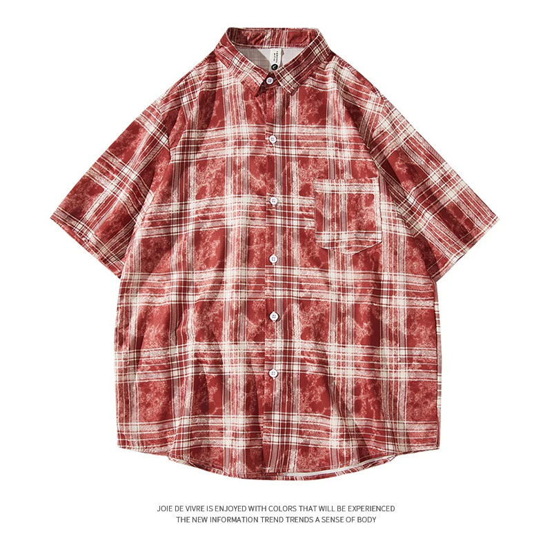 Summer mens plain weave loose short sleeved casual street trend one-fifth sleeve American jacket 250408
