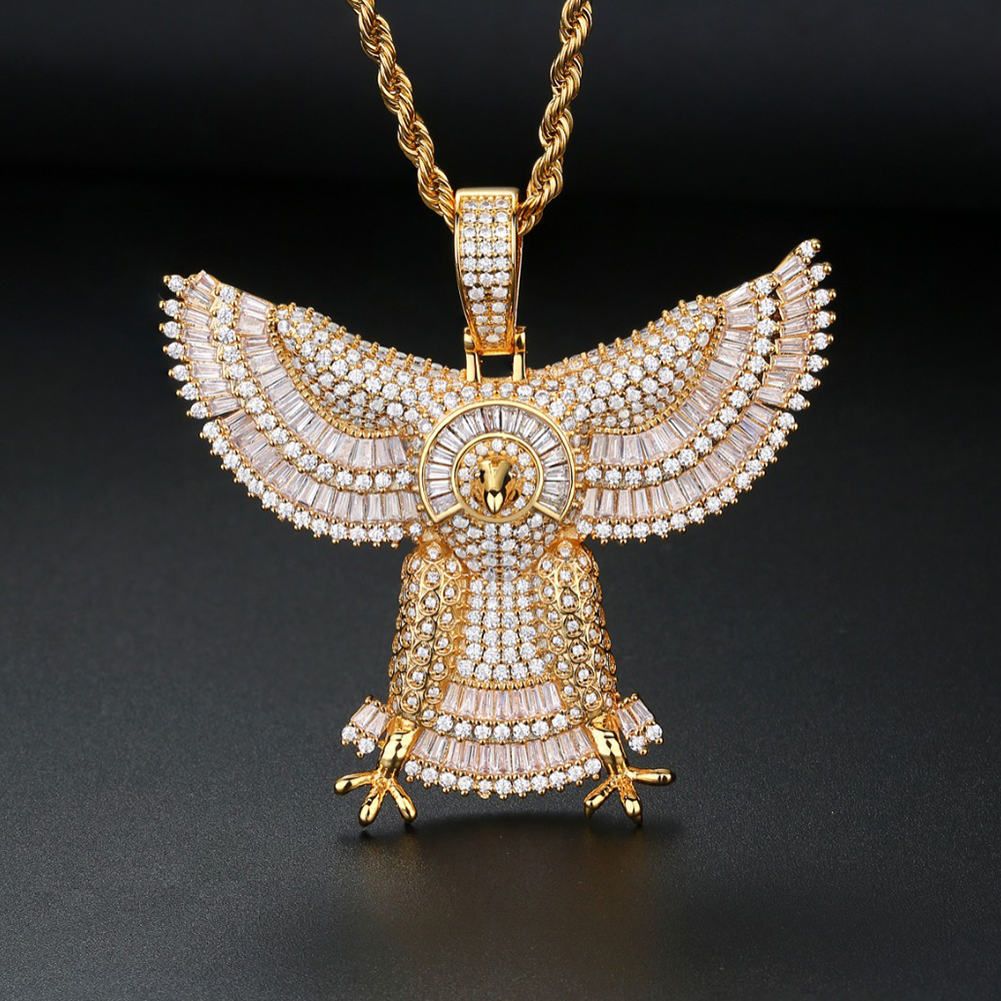 Hip Hop Animal Eagle Pendant Necklace Full TopBling 5A Zircon 18k Real Gold Plated Jewelry