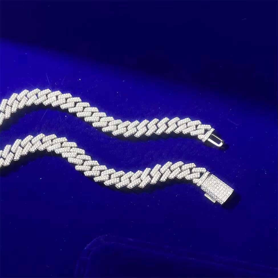 12MM Solid 925 Silver 10K Yellow Real Gold Plated Diamond Moissanite Mens Miami Cuban Link Chain
