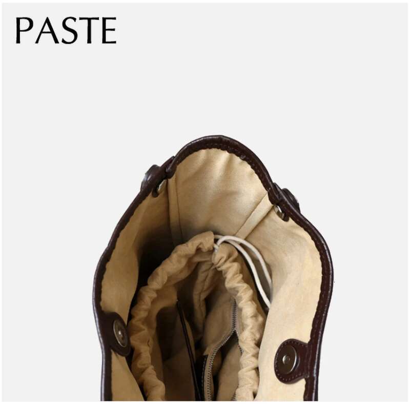 Niche French Style High-End Oil Wax Cowhide Leather Women Bucket Tote 2 Sizes Commuter Single Shoulder Bag Ladies Handbag