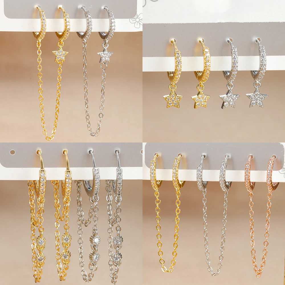 Women Stainless Steel Double Chain Hoop Earrings Crystal Tassel Earrings Fashion Party Wedding Jewelry Statement Gift Z250408