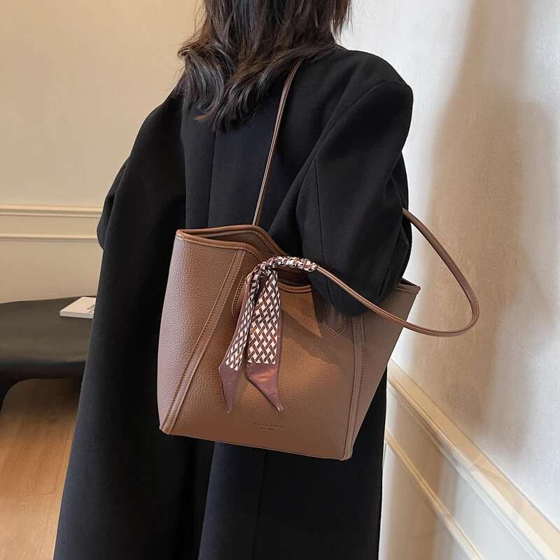 Brand PU Leather Shoulder High End Women S Fashion Casual Niche Large Capacity Scarf Handbag Ladies Tote Bag