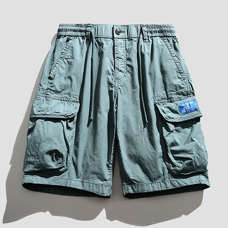Mens summer retro cotton cargo shorts mens multi pocket Bermuda beach solid jogging 250409