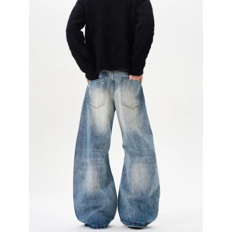 Mens Jeans American Rivet Lightning Denim Pants Solid Color Trendy Washing Straight Leg Fashion Mens Wear 250408