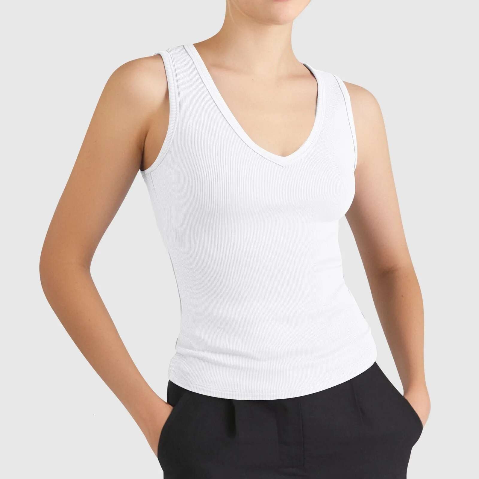 Dongdumaoyi Women Solid Tank Top V Neck Sleeveless Tight Ribbed Female Pink Knit Vest Straps Simple Casual Fiess Sporty Basic Clothing Women S Tight U