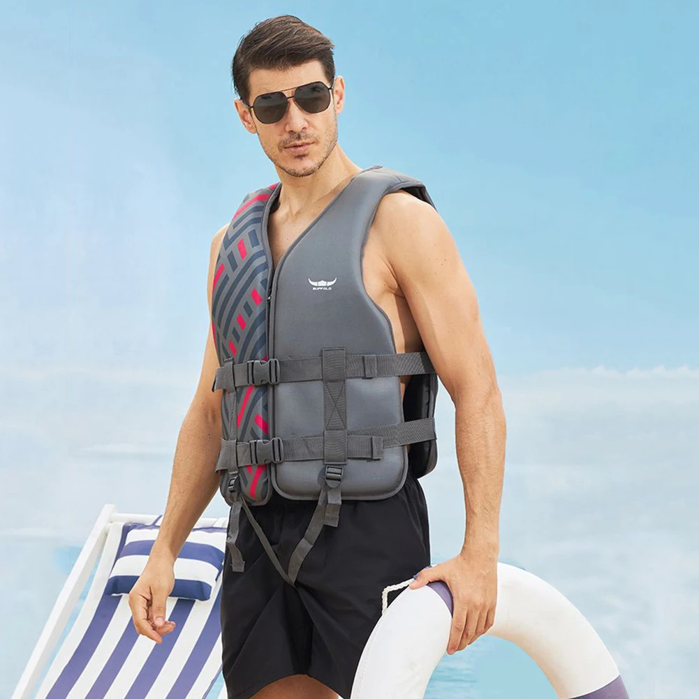 Water sports life vest adult fishing and snorkeling jacket adjustable chloroprene rubber life vest safe marine activity jacket life vest 250409
