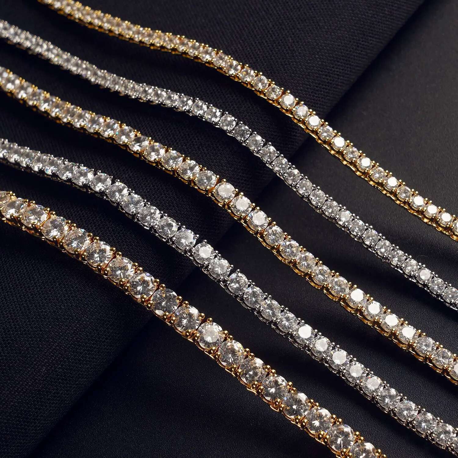 2-6.5mm Men Women Moissanite Tennis Chain Rose Yellow Moissanite Tennis Bracelet s925 Silver Tennis Chain For Women Men