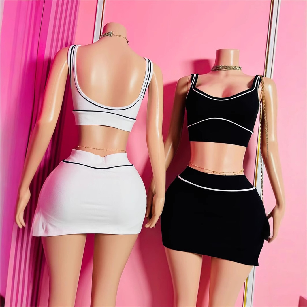 2025S Designer New Spring s Fashion Sports Strap Top Sexy Slimming Hip hing Short Skirt Set for Women