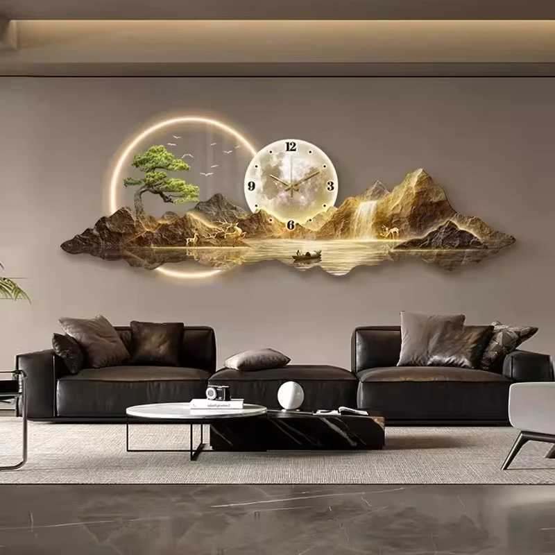 Design a luxurious wall clock living room with LED aesthetics minimalism silent and fashionable wall clock Nordic clock tower mural home decoration X2