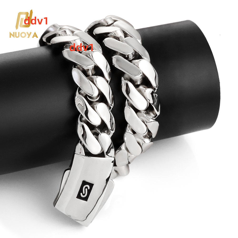 NUOYA Chunky 20mm Cuban Chain Bracelet 925 Silver Smooth Clasp Monaco Style Hip Hop Jewelry Gift