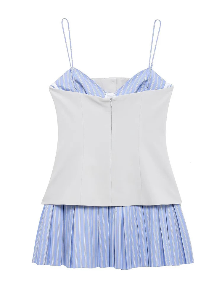 TFMLN Elegant Womens Splicing Mini Dress SpringSummer Sweet Girl Single Chest Zipper Folding Belt 250409
