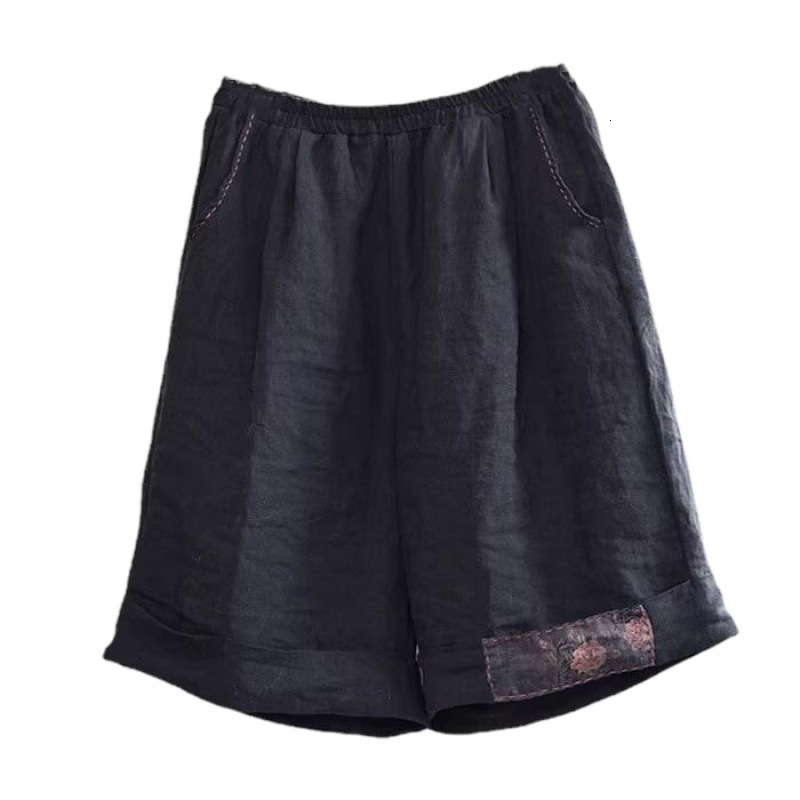 2025S Women s Designer Shorts Art Splicing Cotton And Hemp Casual Hot Pants Solid Color High Waist Loose Fit Wide Leg Sports Pentagram Pants Beach Pan