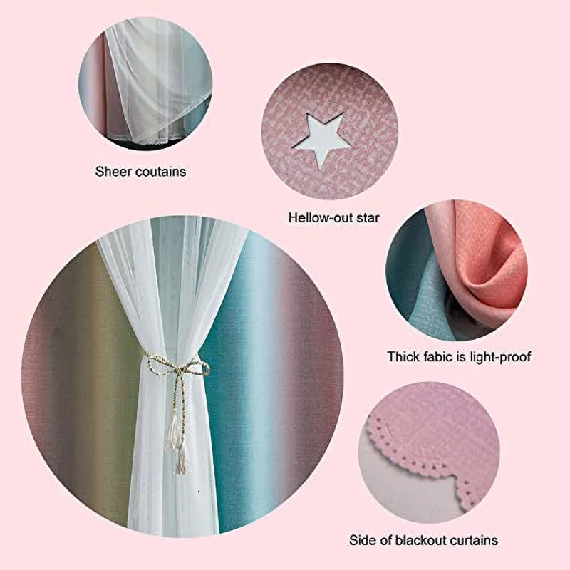 Rainbow blackout curtains double-layer star shaped cut gradient loop curtains bedroom living room home decoration 250409