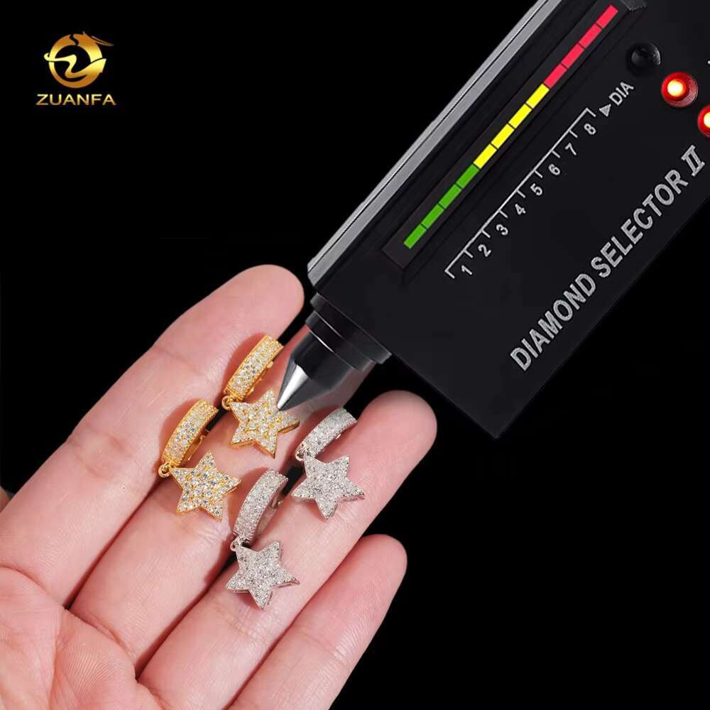 Hip Hop High Quality Star Drop Earring VVS Moissanite Diamond 925 Silver Hoop Earrings