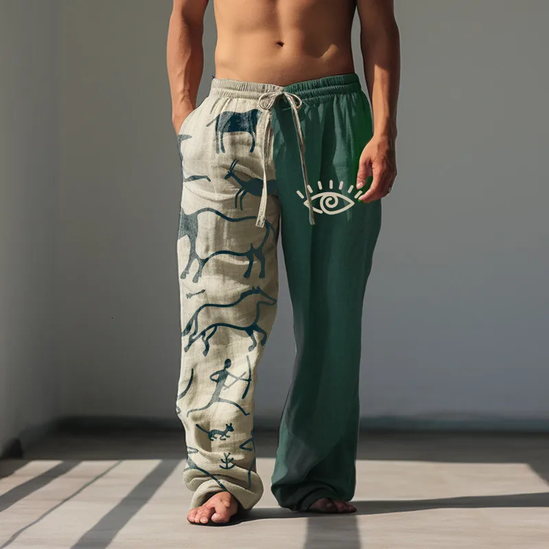 Mens Summer Fashion Casual Beach Pants Wide Leg Pants Hawaiian Style 3D Printed Wide Leg Pants 250408