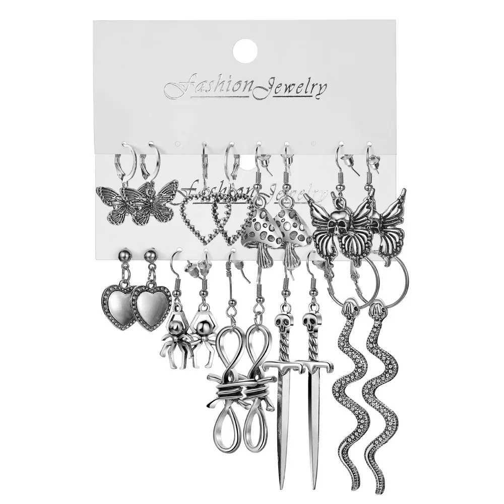 6pcs Set Earring Silver Color Star Dangle Earrings Vintage Metal Geometric Drop Earring for Women Fashion Trendy Y2K Jewelry Z250408