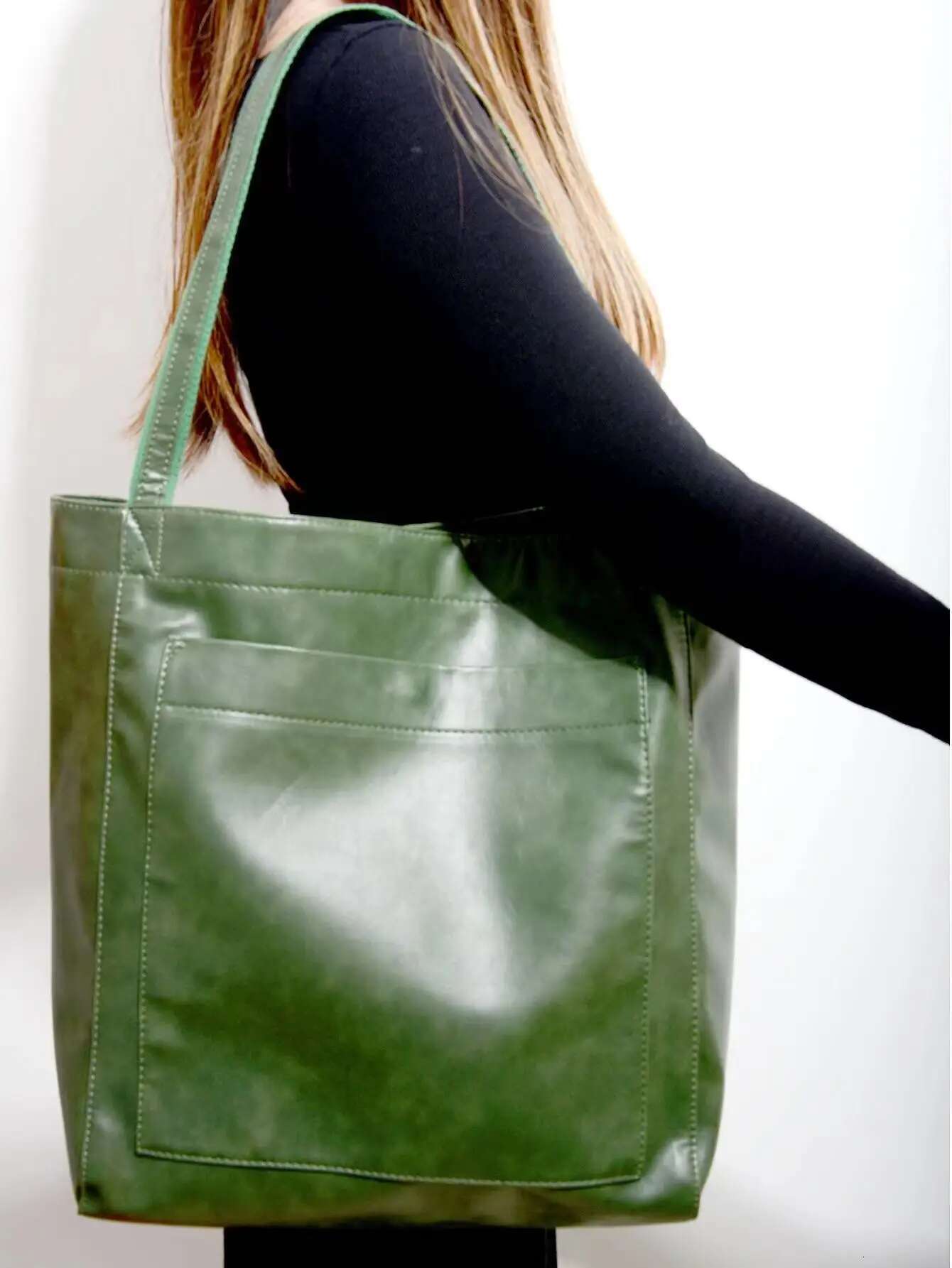 Oil And Wax Pu Leather Large Capacity Tote Shoulder For Women Soft Vintage Lady's Handbag Underarm Bag Casual
